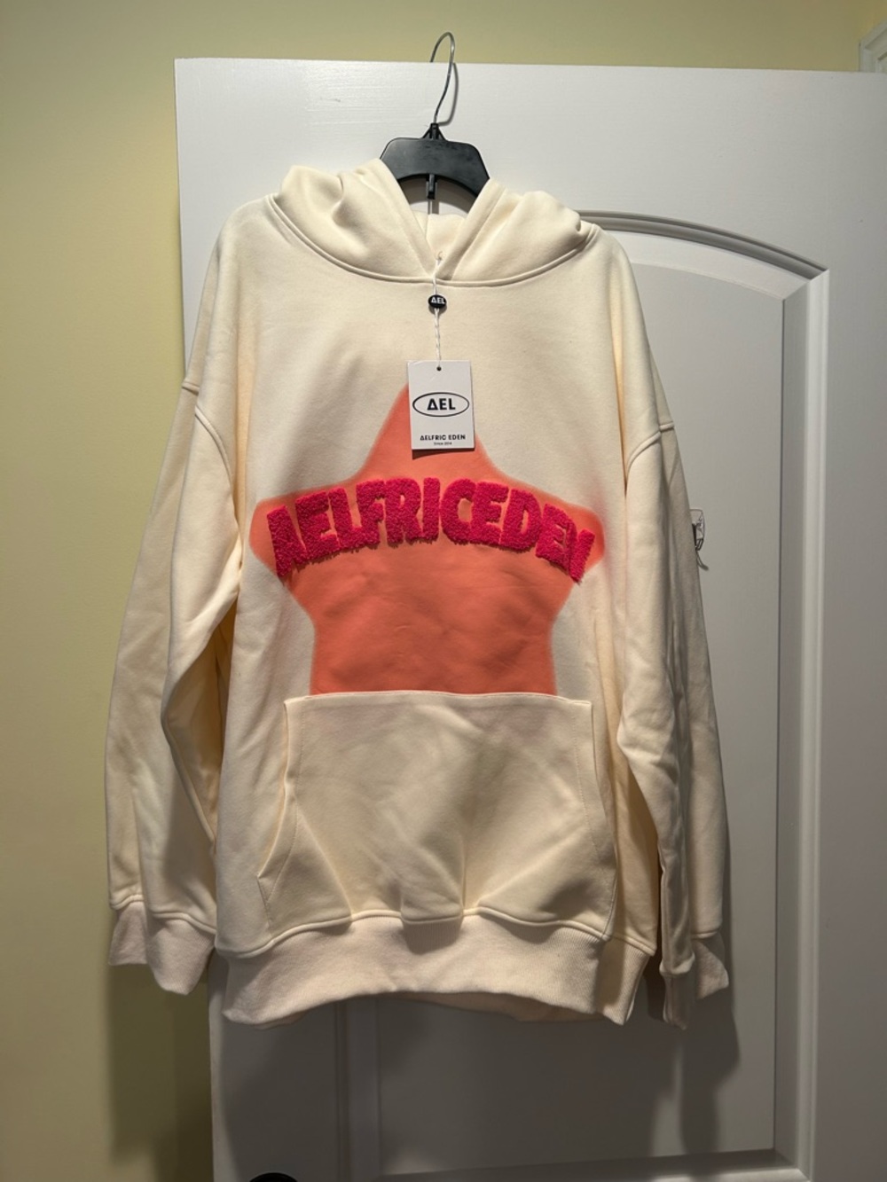 Aelfric Eden Cream Hoodie with Navy Logo Tag